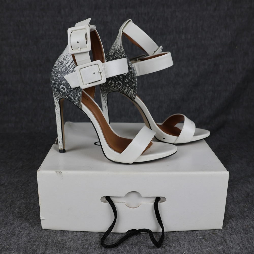 ALDO Sandals Womens Size 7 White Strappy Snake Print Stiletto Heel Ankle Strap